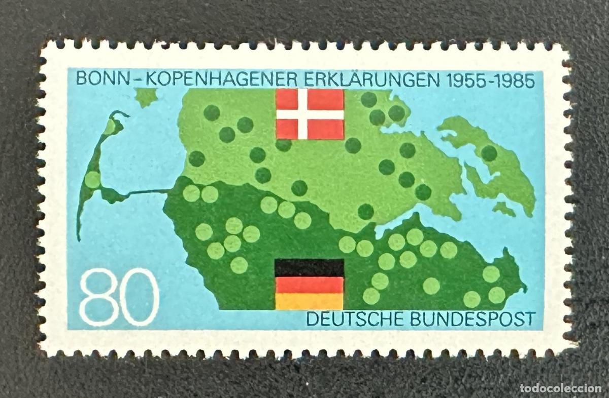 Briefmarken: Alemania 1985 Mi. 1241 emisi&oacute;n conjunta Bonn Copenhague banderas tarjeta