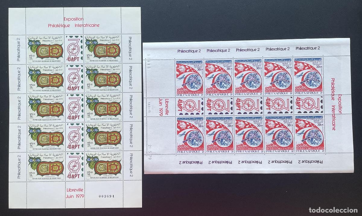 Sellos: Mauritania 1979 YT 413A 414A tabl&oacute;n Philexafrique 2 UAPT Libreville