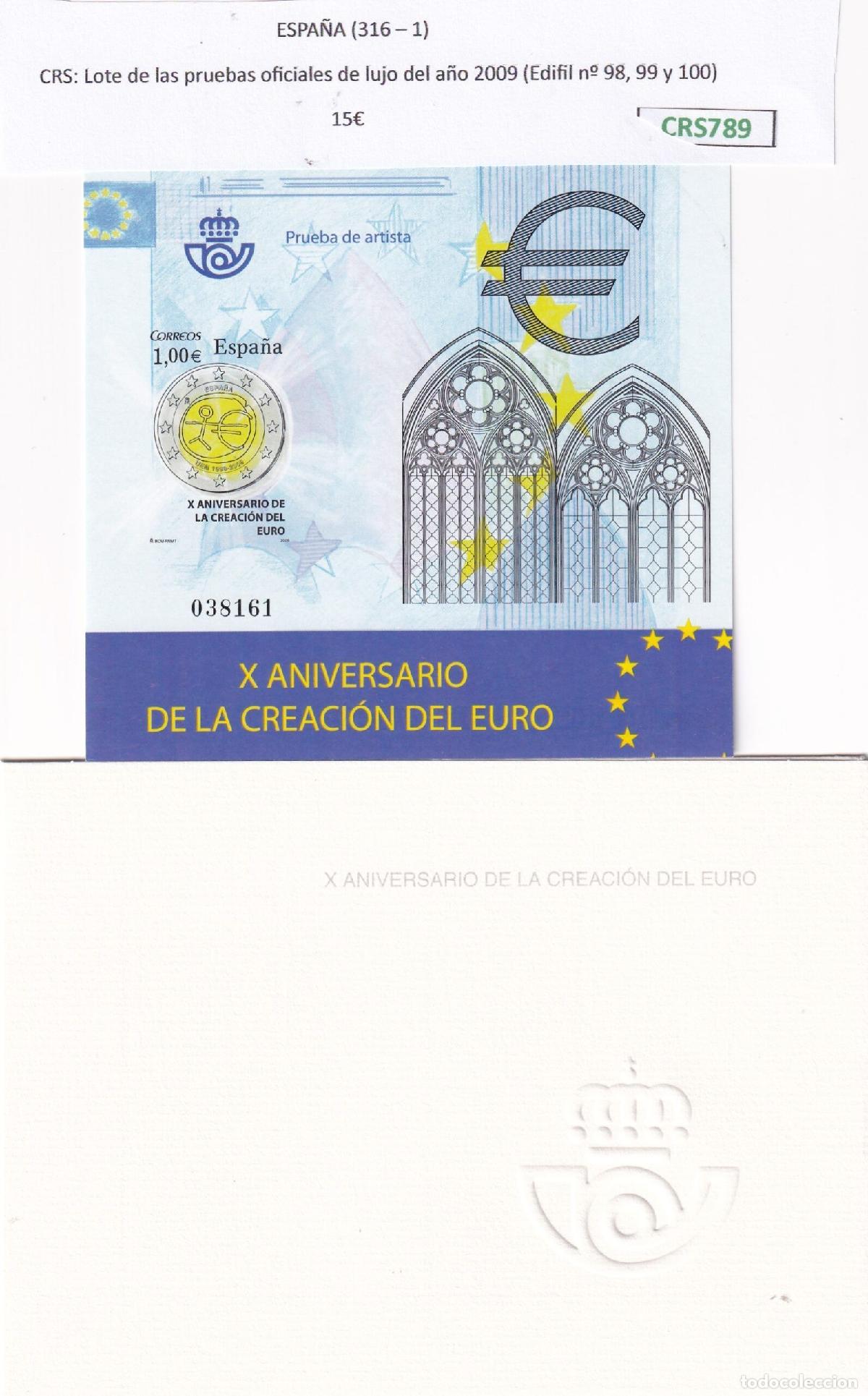 Sellos: CRS0789 Lote pruebas oficiales lujo a&ntilde;o 2009 (Edifil n&ordm; 98, 99 y 100). Estuches originales de
