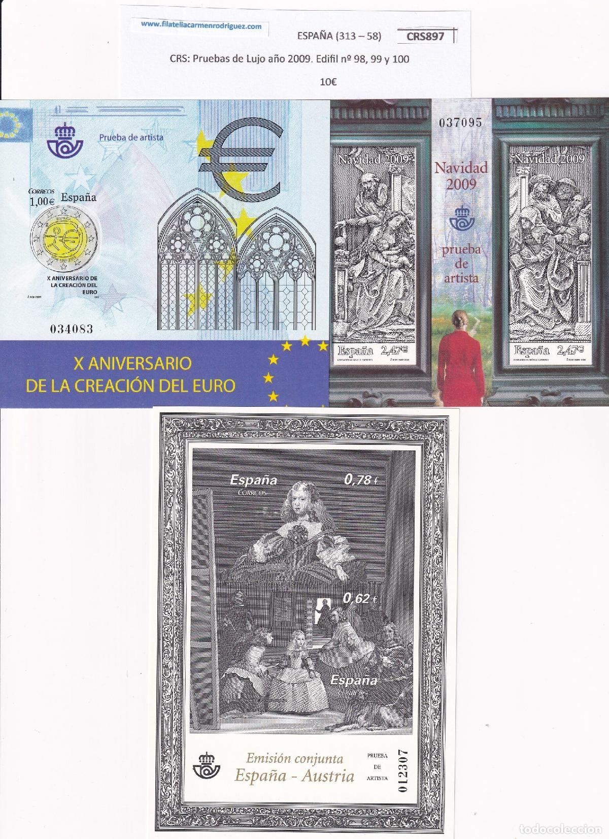 Sellos: CRS0897 SELLO ESPA&Ntilde;A Pruebas de Lujo a&ntilde;o 2009. Edifil n&ordm; 98, 99 y 100. Sin estuches originales de