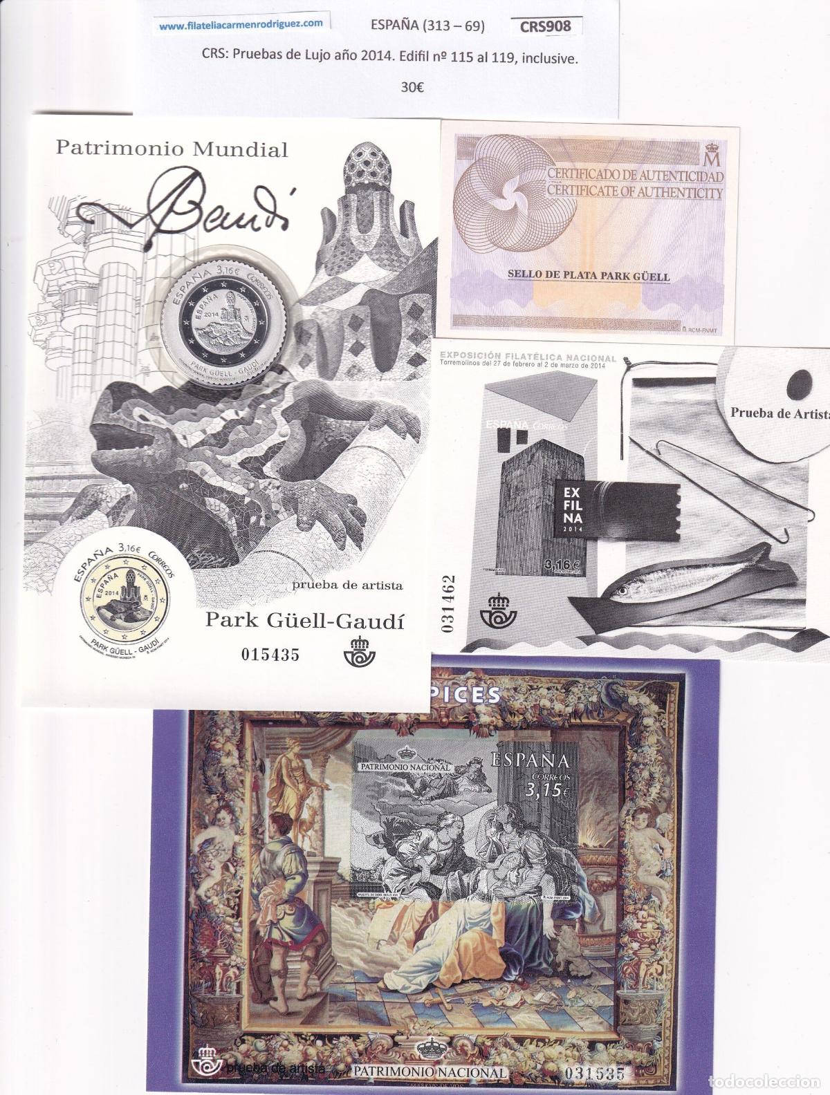 Sellos: CRS0908 SELLO ESPA&Ntilde;A Pruebas de Lujo a&ntilde;o 2014. Edifil n&ordm; 115 al 119. Con estuches originales de