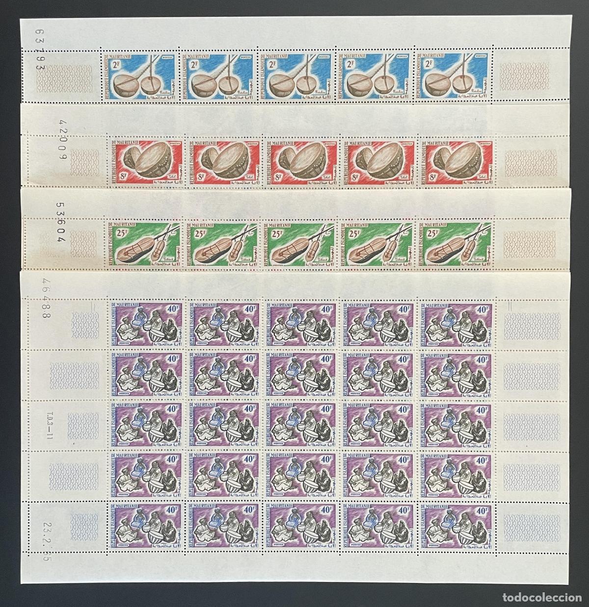 Sellos: Mauritania 1965 YT 188-191 bloque instrumentos m&uacute;sica tradicional
