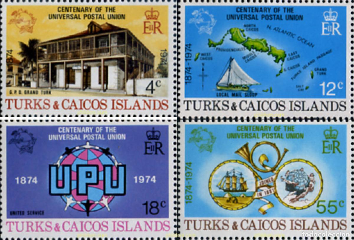 Sellos: 366601 MNH TURKS Y CAICOS 1974 CENTENARIO DE LA UPU