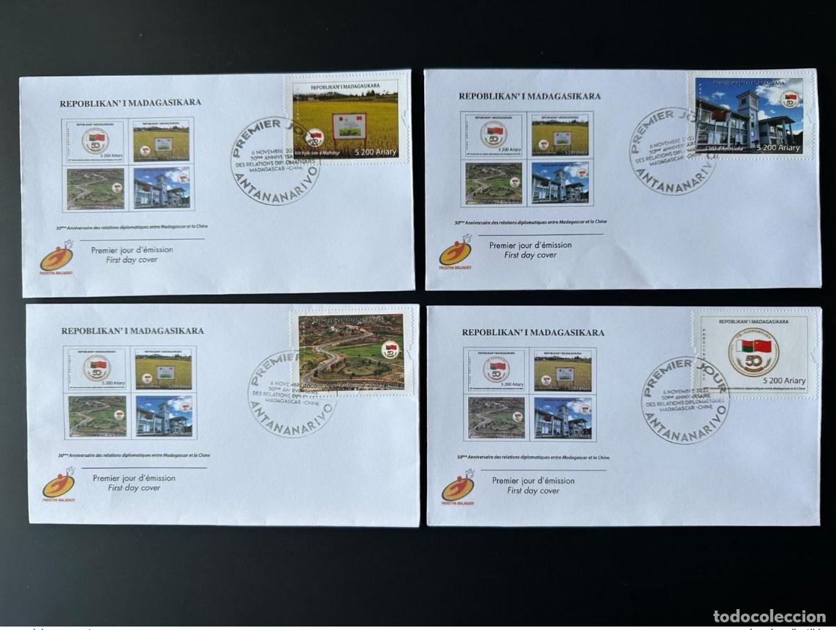 Sellos: Madagascar 2022 Mi. 2751 - 2754 FDC Primer d&iacute;a de relaciones diplom&aacute;ticas China Rice