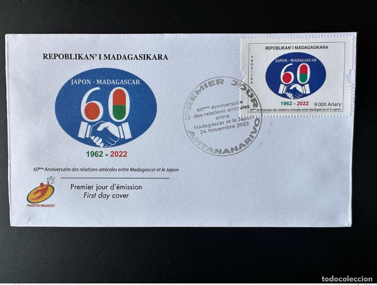 Sellos: Madagascar 2022 Mi. 2755 FDC Primer d&iacute;a 60 a&ntilde;os Relaciones amistosas Jap&oacute;n 1962