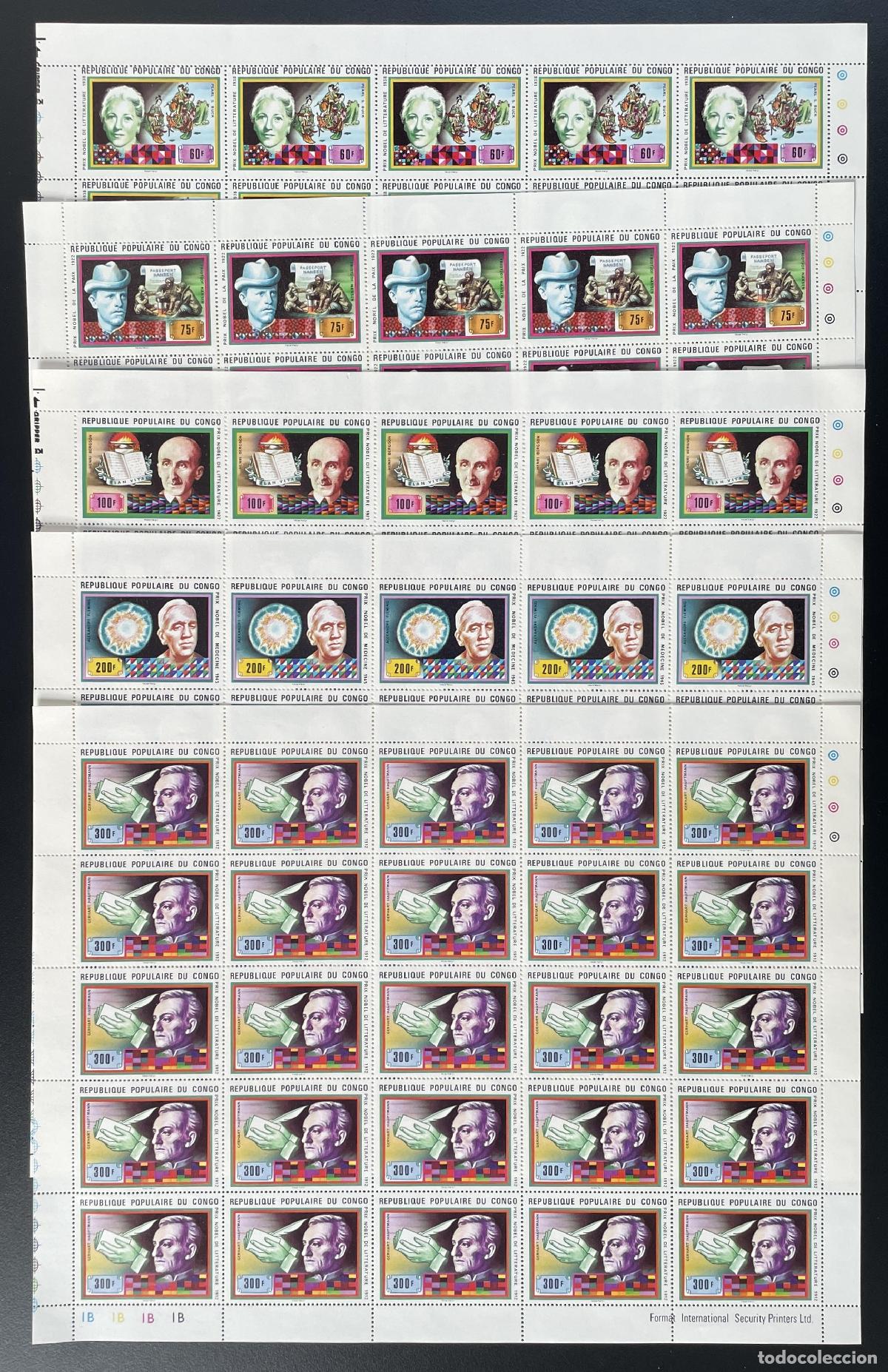 Sellos: Congo 1978 YT 494-498 tabl&oacute;n Buck Nansen Bergson Fleming ganador del Premio Nobel