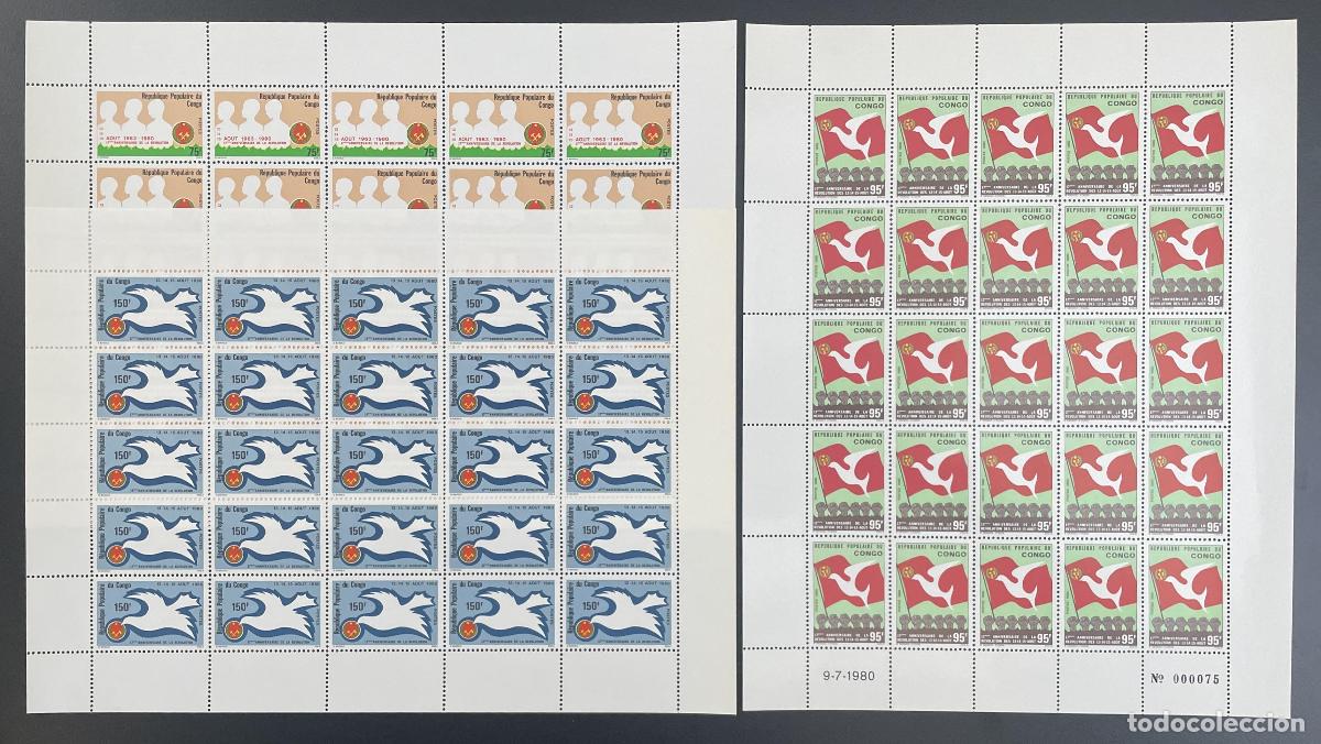 Sellos: Congo 1980 YT 572-574 tabl&oacute;n aniversario de la revoluci&oacute;n Bandera Dove