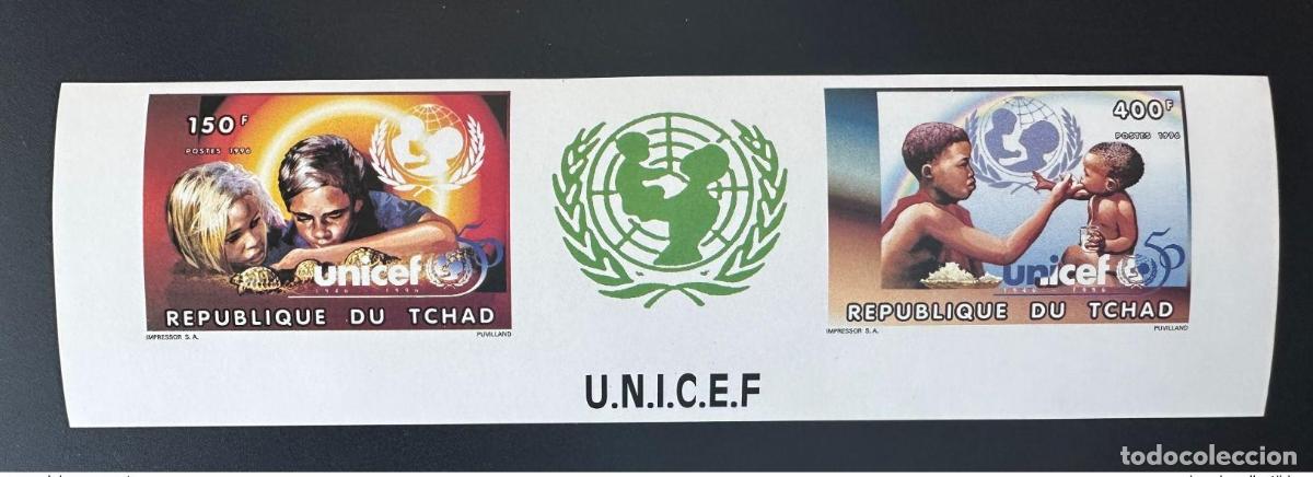 Sellos: Chad 1996 Mi. 1355a - 1356a B IMPERF Y UNICEF Ni&ntilde;os 50 a&ntilde;os