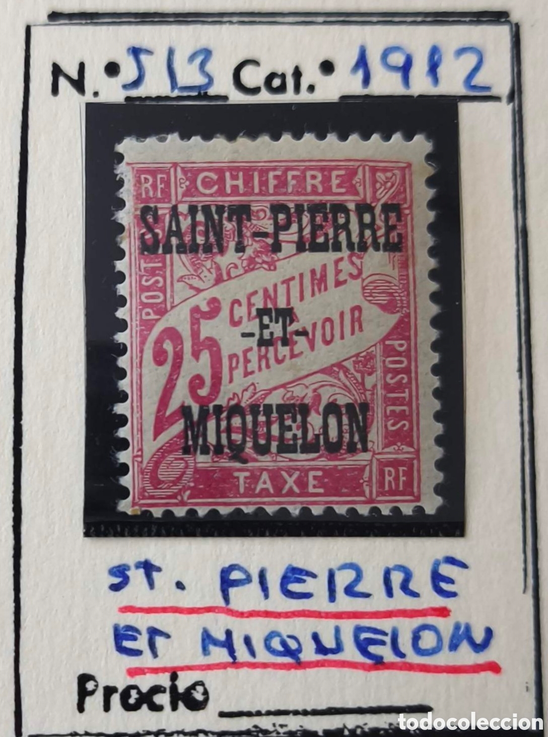 Sellos: San Pedro y Miquel&oacute;n. 1912. 25 c&eacute;ntimos