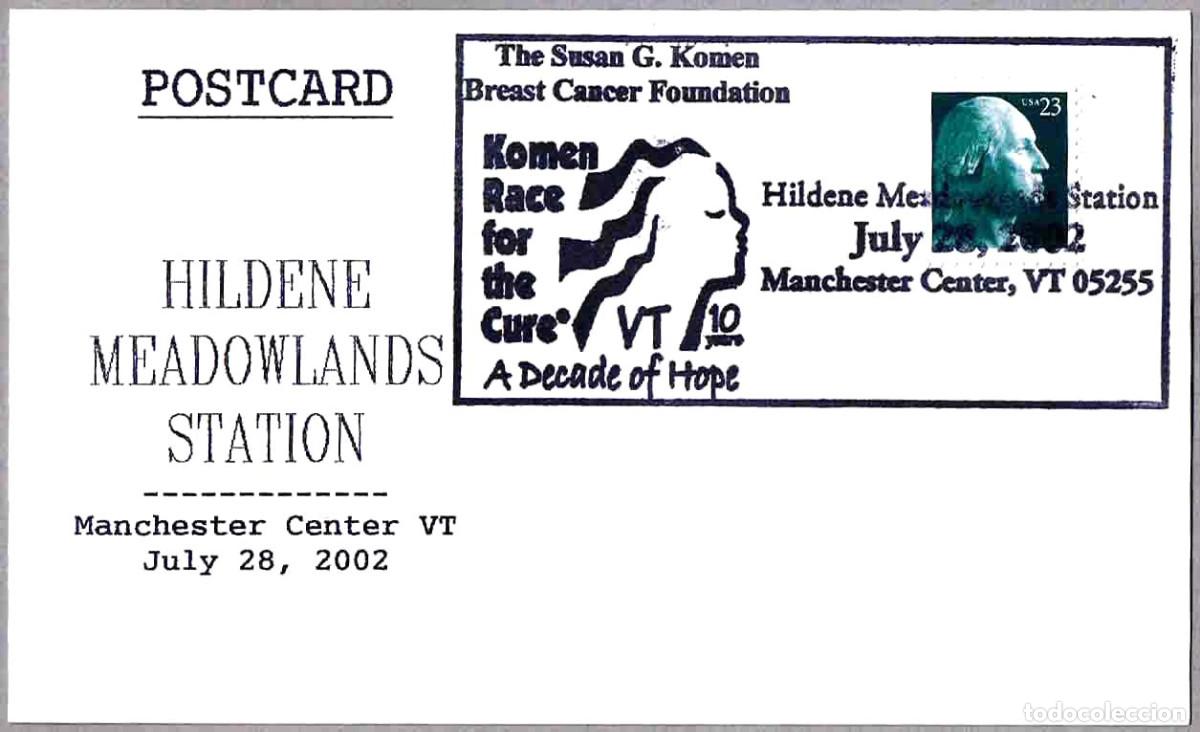 Sellos: Matasellos MEDICINA - FUNDACION SUSAN G. KOMEN CONTRA EL CANCER DE MAMA. Manchester VT, E.U., 2002