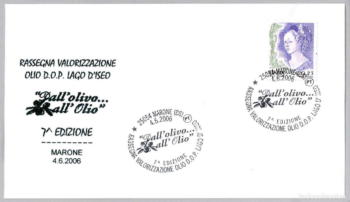Sellos: Matasellos GASTRONOMIA - VALORACION ACEITE D.O.P. LAGO D'ISEO. Marone, Italia, 2006