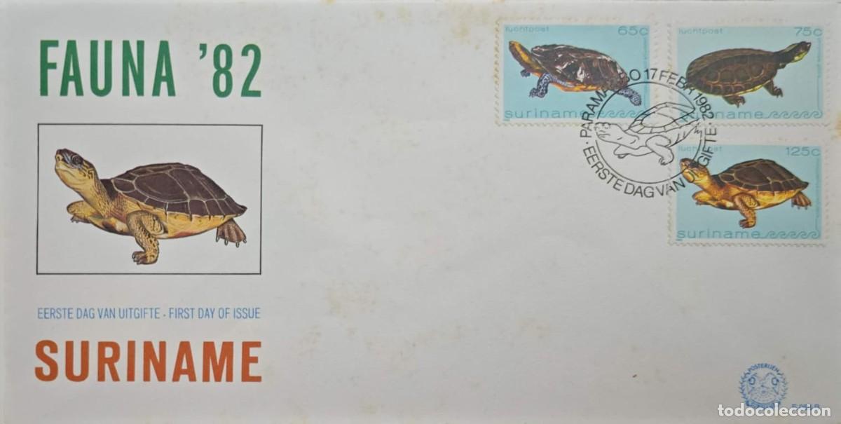 Sellos: MI) 1982, SURINAME, FIRST DAY COVER (AIRMAIL), FEATURING A CIRCULAR POSTMARK AND THREE STAMPS DEPICT