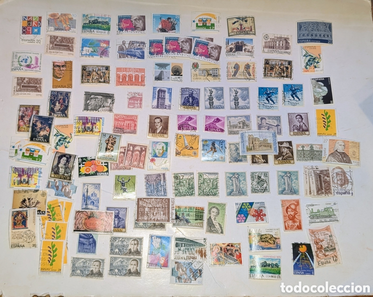 Sellos: Lote de 90+ Sellos Antiguos de Espa&ntilde;a &ndash; Colecci&oacute;n Filat&eacute;lica &ndash; A&ntilde;os 40/50/60/70