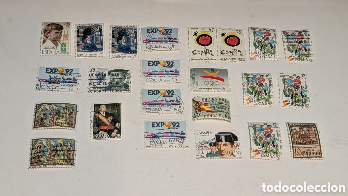 Sellos: Lote de 22 sellos de Espa&ntilde;a: Conmemorativos Expo '92, Mundial de F&uacute;tbol Espa&ntilde;a '82 y tem&aacute;ticos&rdquo;