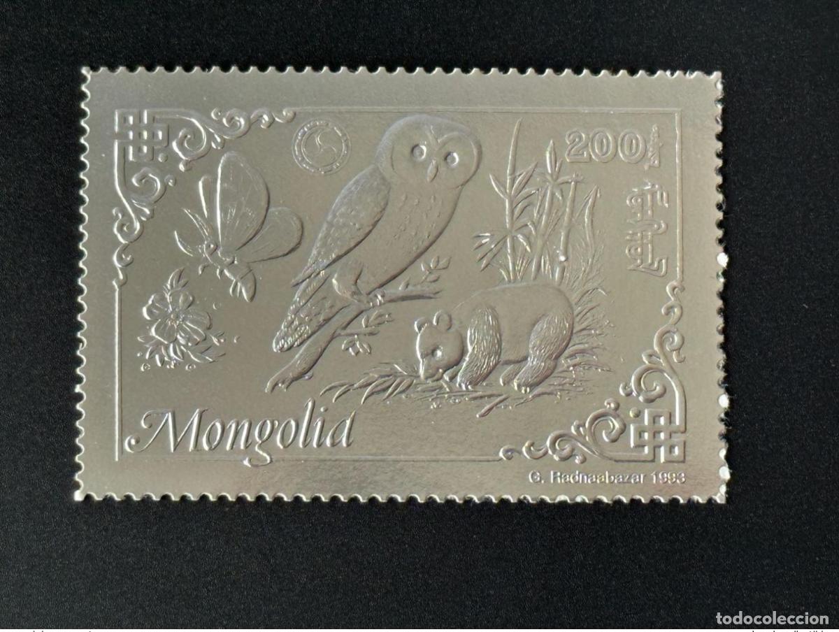Sellos: Mongolia 1993 Mi. 2476A leones giratorios plateados mariposa panda b&uacute;ho