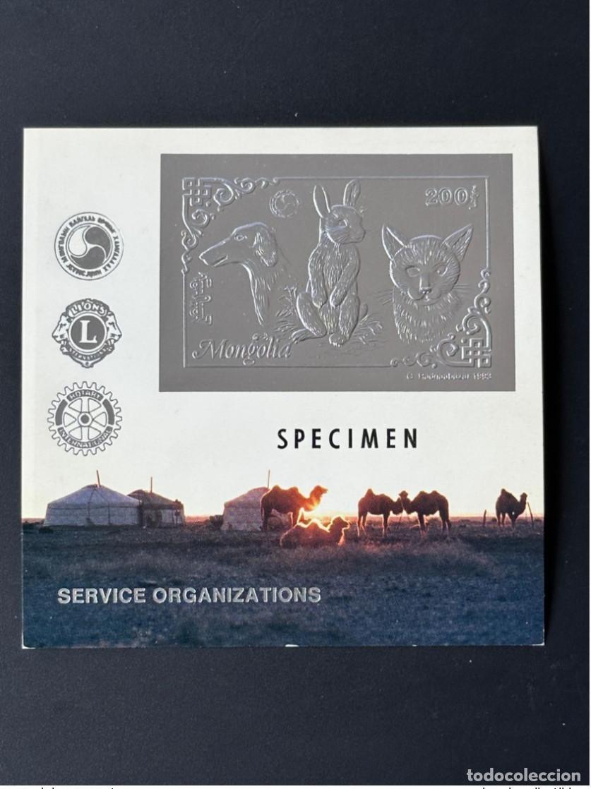 Sellos: Mongolia 1993 Mi. Bl. 225 ejemplares de plata con forma le&oacute;n rotario perros gatos y conejos