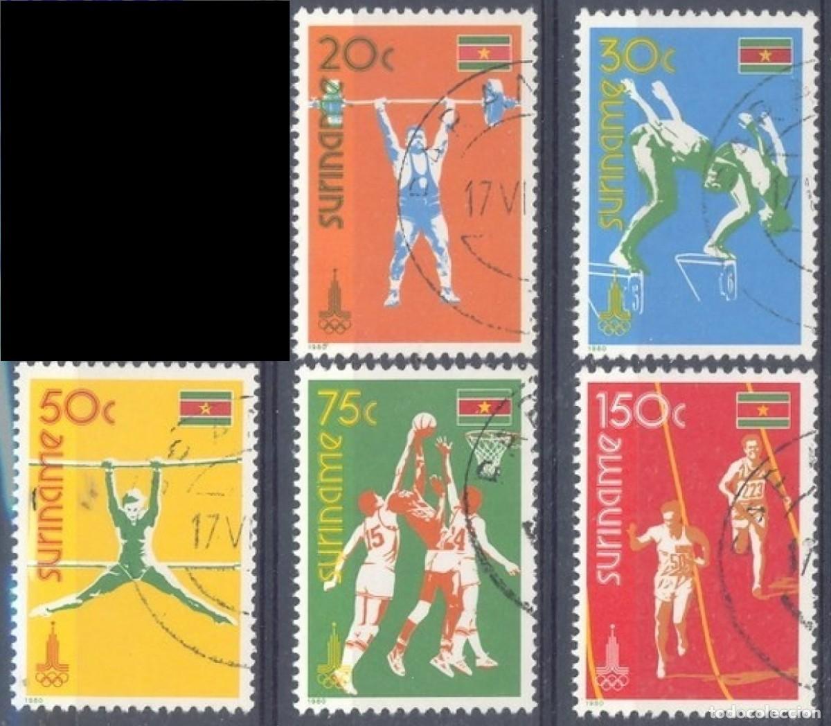 Sellos: SURINAM 1980 5 STAMPS MNH USED MOSCOW OLYMPIC GAMES JUEGOS OLIMPICOS MOSCU JEUX OLYMPIQUES DEPORTES