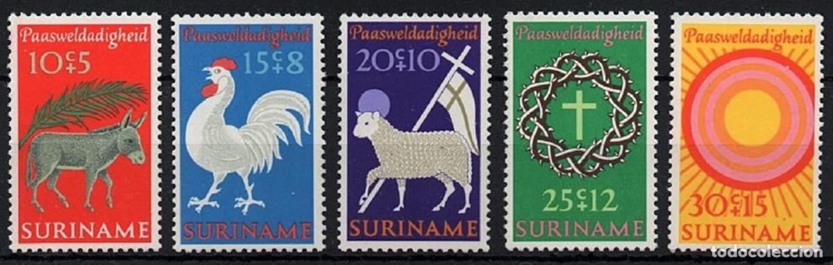 Sellos: SURINAM 1971 SERIE 5 STAMPS MNH EASTER PASCUA PAQUES OSTERN HISTORIAS BIBLICAS SIMBOLISMO RELIGIOSO