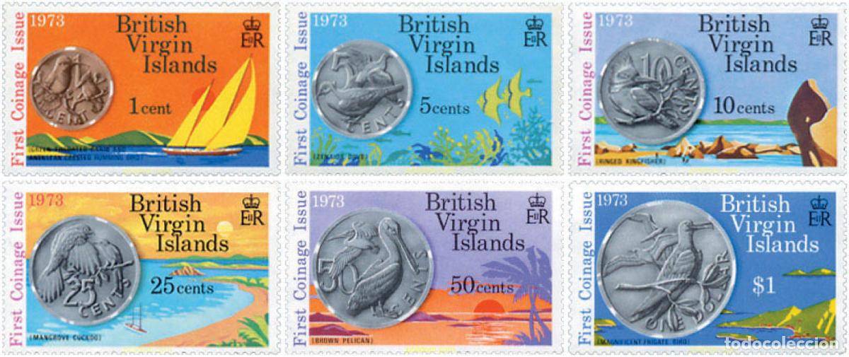 Sellos: 36335 MNH VIRGENES BRITANICAS Islas 1973 MONEDAS DE LAS ISLAS VIRGENES