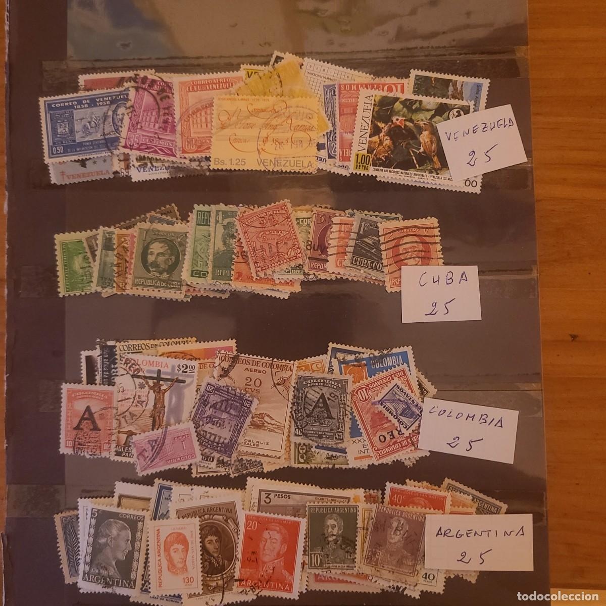 Sellos: 100 sellos usados diferentes. Argentina, Venezuela, Cuba y Colombia