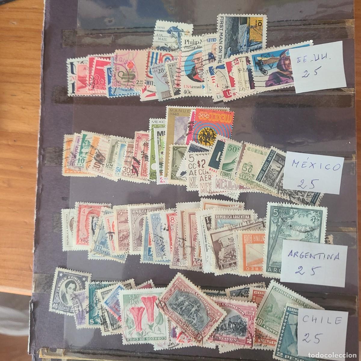 Sellos: 100 sellos usados diferentes. Argentina, Chile, M&eacute;xico y Estados Unidos.