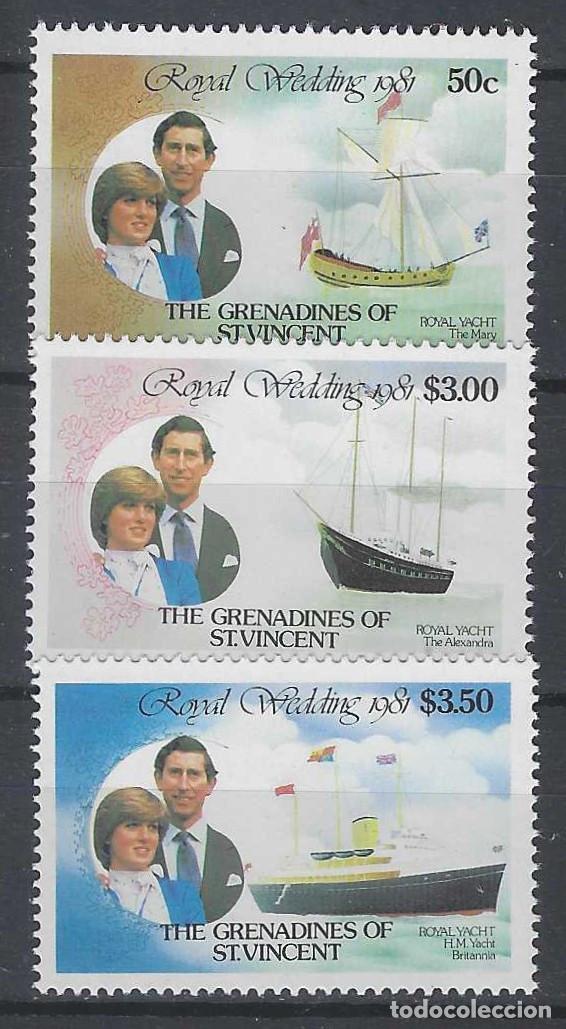 Sellos: GRANADINAS DE SANT VINCENT 1981 - BODA REAL, YATES REALES, 3 VALORES - MNH**