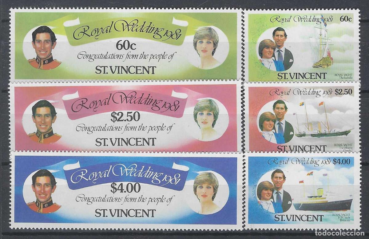 Sellos: SAN VICENTE 1981 - BODA REAL ENTRE EL PR&Iacute;NCIPE CARLOS Y DIANA SPENCER, YATES REALES, S.COMPLETA - **