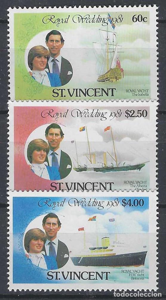 Sellos: SAN VICENTE 1981 - BODA REAL ENTRE EL PR&Iacute;NCIPE CARLOS Y DIANA SPENCER, YATES REALES, 3 VALORES - **