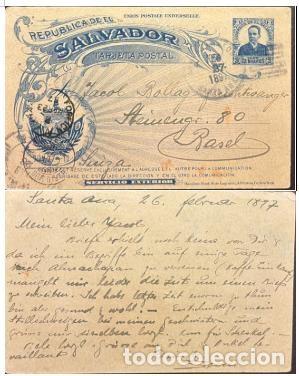 Sellos: MI) 1897 EL SALVADOR, POSTAL STATIONERY CARD SENT TO SWITZERLAND, FEATURING THE NATIONAL COAT OF ARM