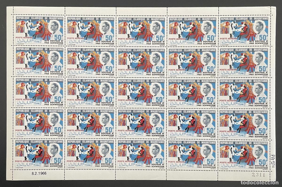 Sellos: Mauritania 1966 YT PA 54 tabl&oacute;n Albert Schweitzer correo a&eacute;reo