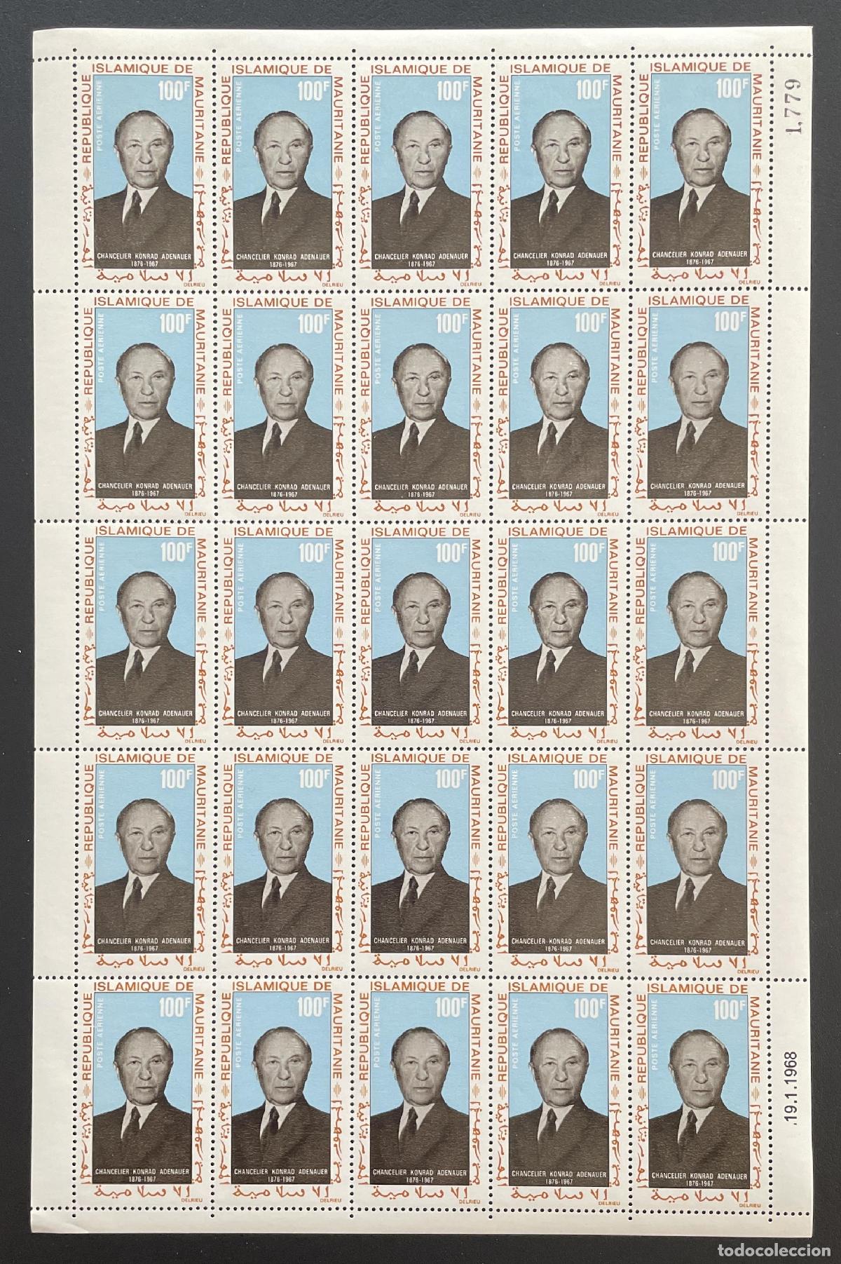 Sellos: Mauritania 1968 YT PA 72 bloque Konrad Adenauer correo a&eacute;reo