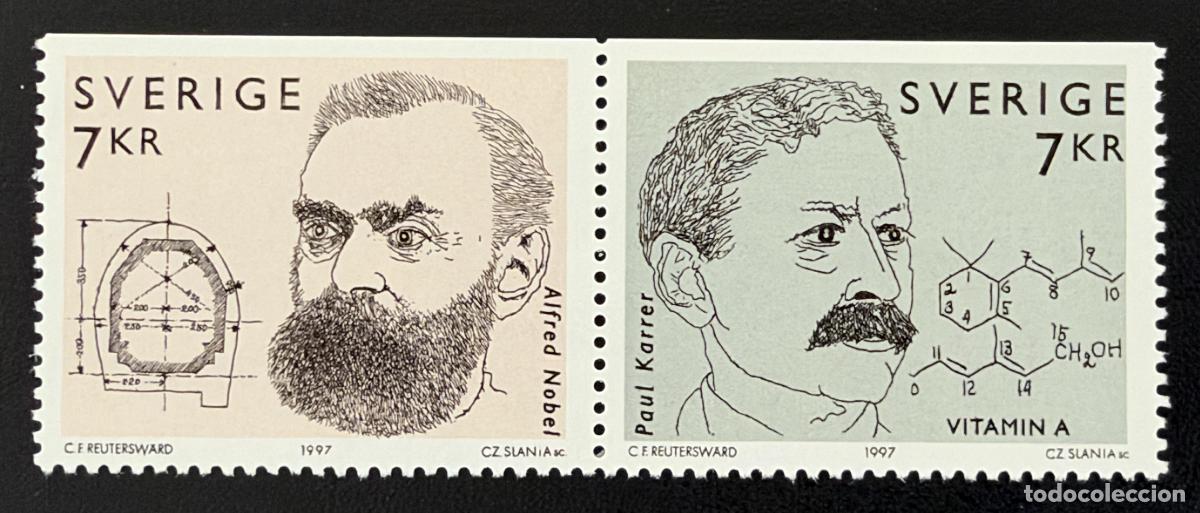 Briefmarken: Suecia 1997 Mi. 2025-2026 emisi&oacute;n conjunta Nobel Paul Karrer qu&iacute;mica
