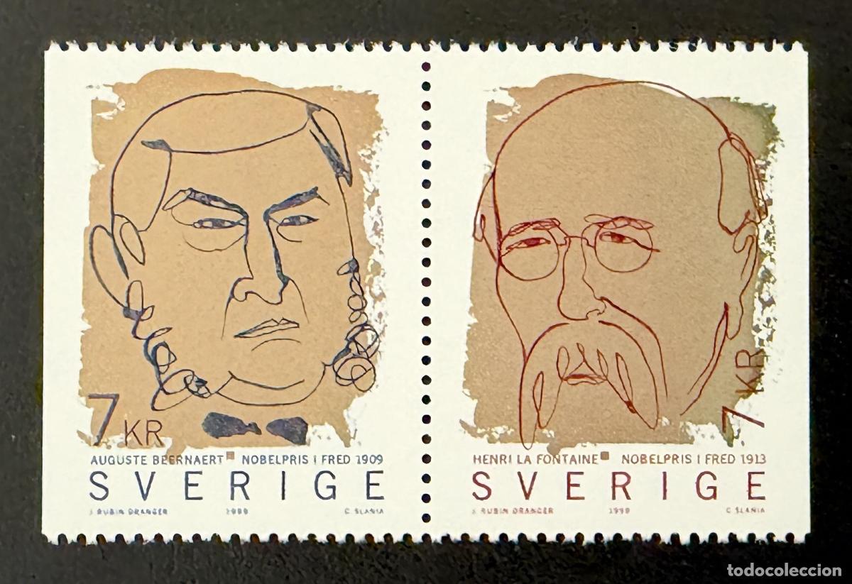 Briefmarken: Suecia 1999 Mi. 2141-2142 emisi&oacute;n conjunta Nobel paz Beernaert La Fontaine