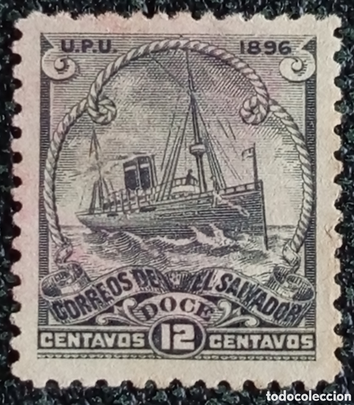Sellos: Sello El Salvador 12c Vapor UPU 1896 Scott #151 Usado
