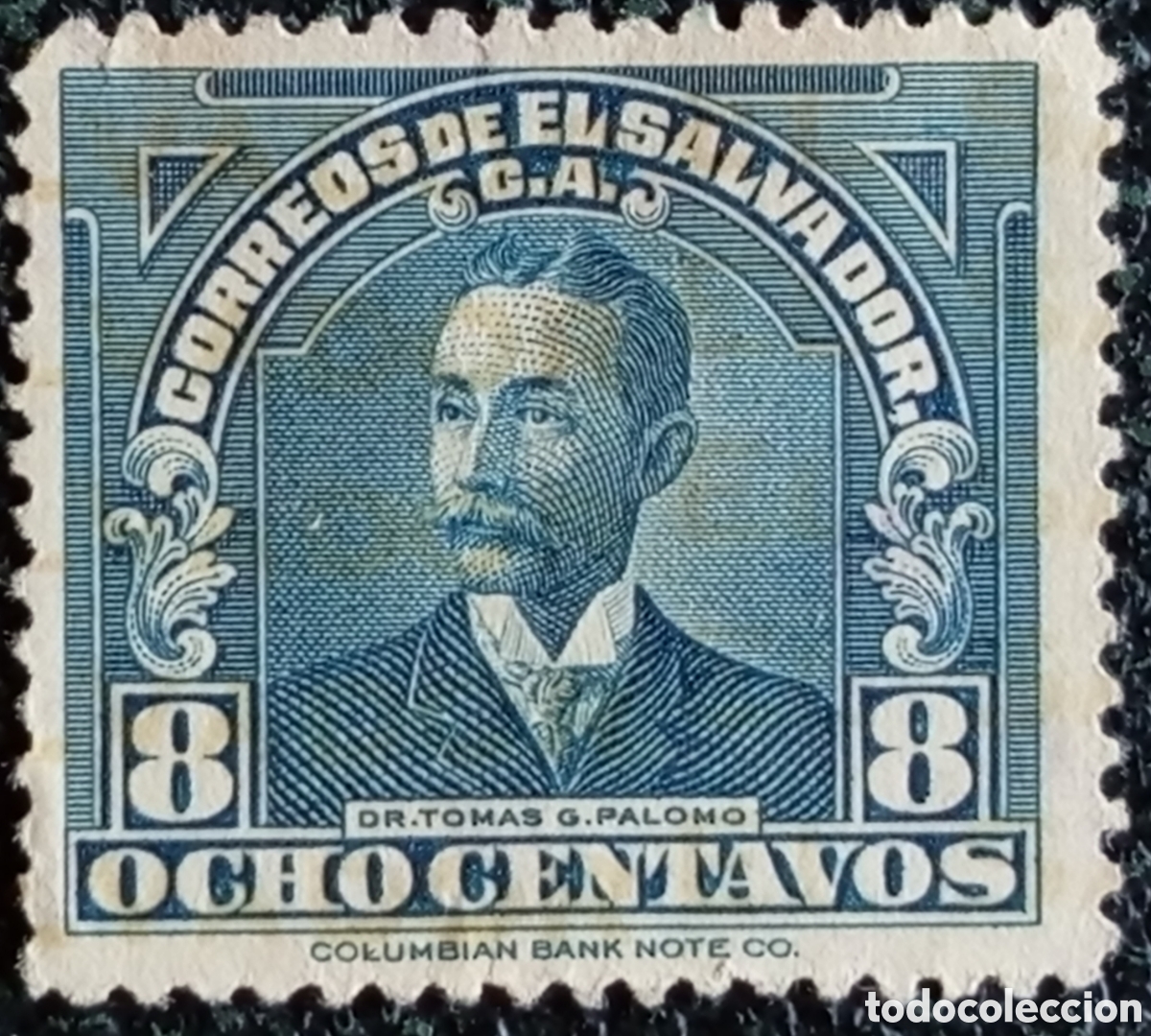 Sellos: Sello El Salvador 8c Tomas Palomo 1898 Scott #189 Nuevo