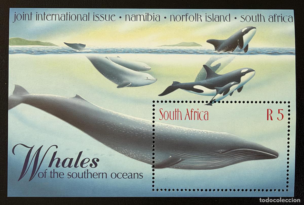 Sellos: Sud&aacute;frica 1998 Mi. Bl. 71 emisi&oacute;n conjunta ballenas orcas oc&eacute;anos