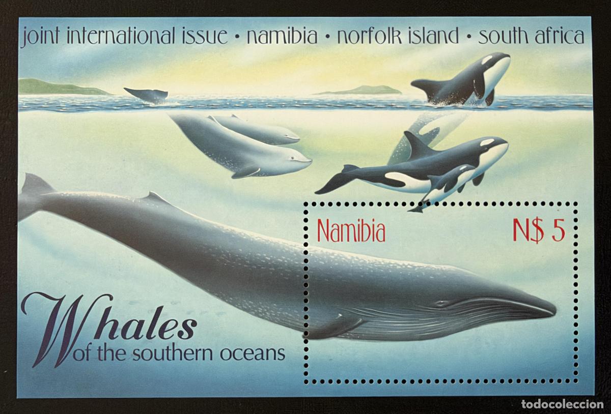 Sellos: Namibia 1998 Mi. Bl. 46 emisi&oacute;n conjunta ballenas orcas oc&eacute;anos bloque