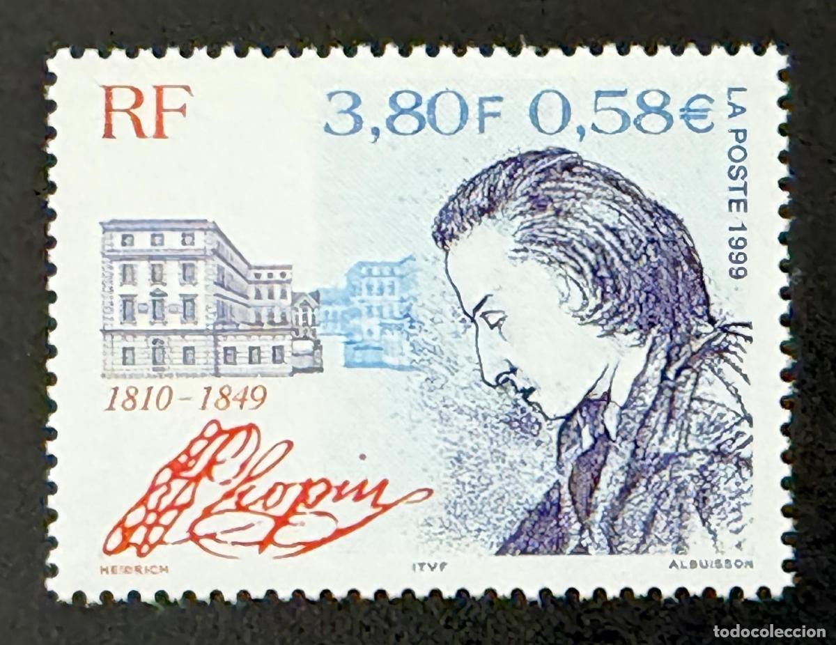 Sellos: Francia 1999 Mi. 3428 emisi&oacute;n conjunta Chopin compositor pianista