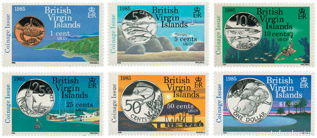 Sellos: 36358 MNH VIRGENES BRITANICAS Islas 1985 NUEVAS MONEDAS