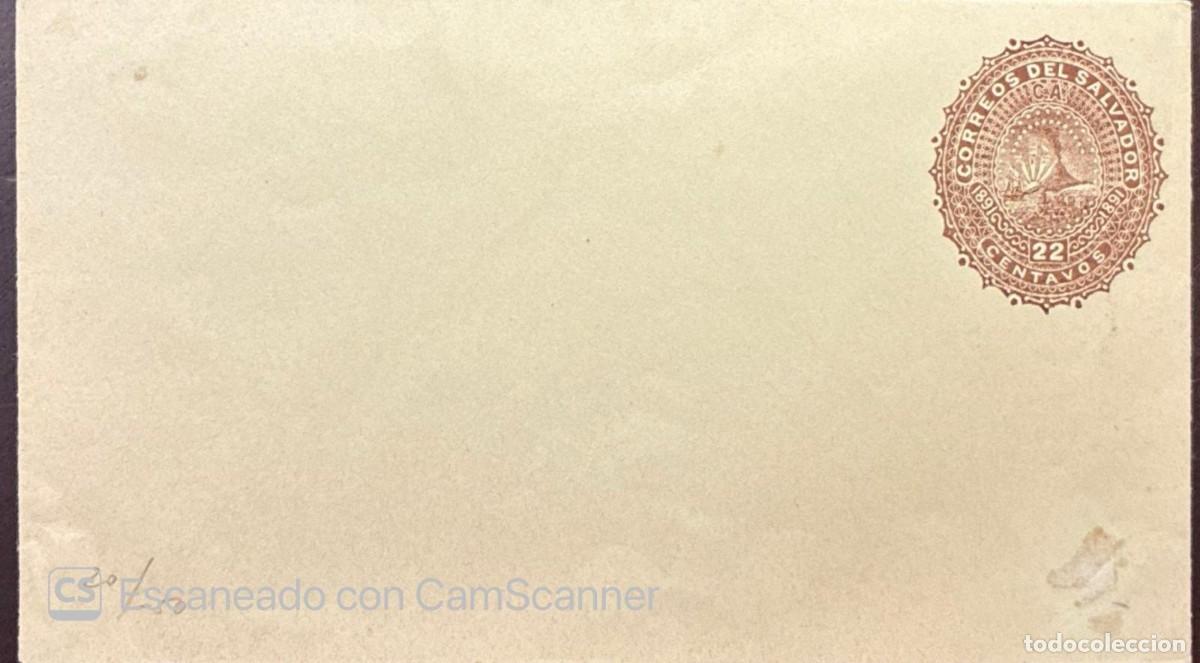Sellos: O) 1891 EL SALVADOR, MEDALLION, MT SAN MIGUEL 22 centavos brown, POSTAL STATIONERY, UNUSED
