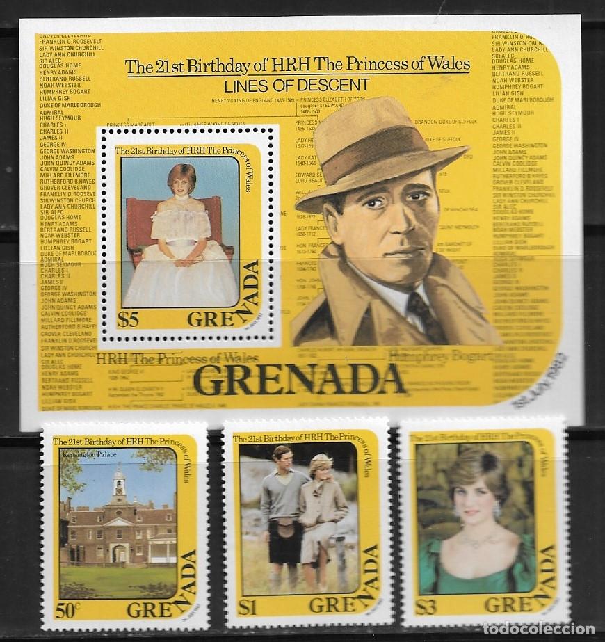 Sellos: GRENADA 1982, SERIE Y HOJA BLOQUE - CUMPLEA&Ntilde;OS PRINCESA DIANA . MNH.