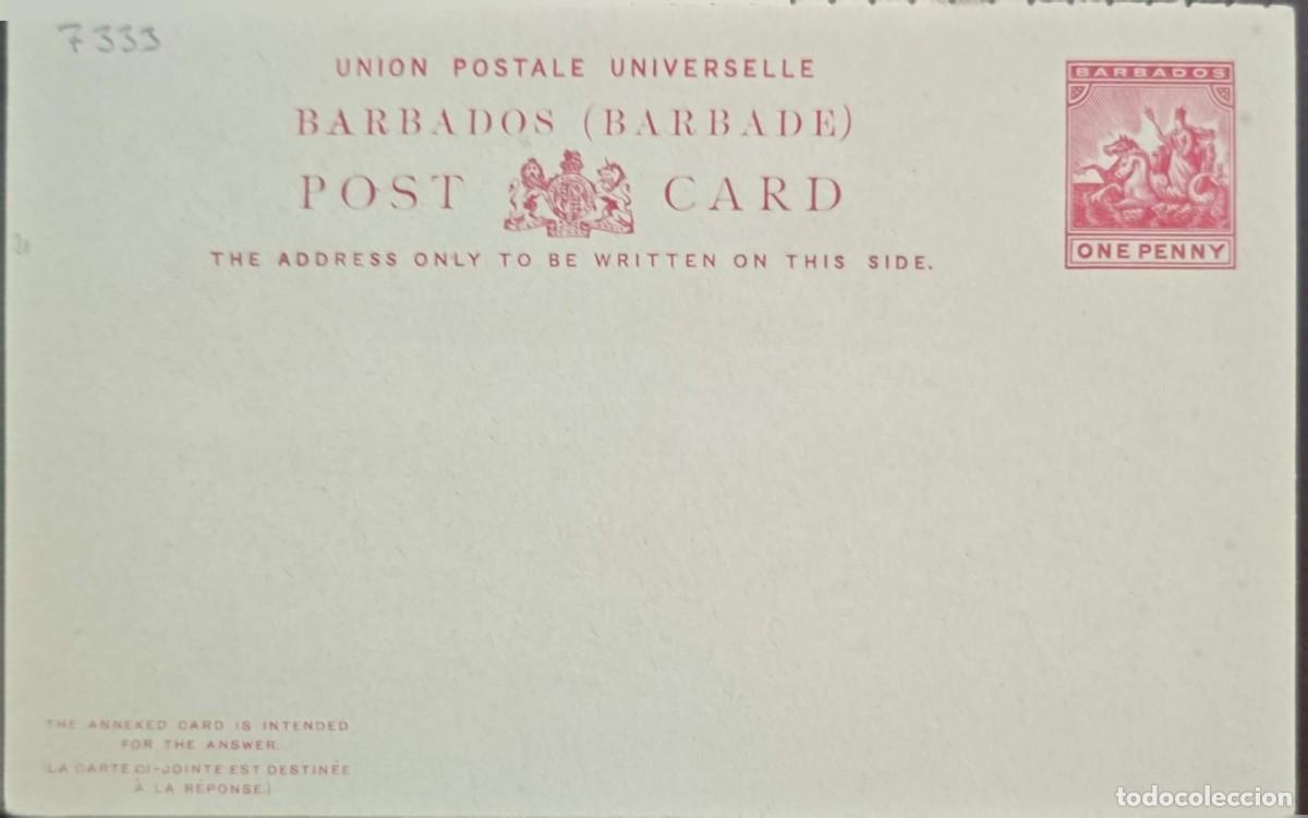 Sellos: MI) 1893, BARBADOS, BRITISH COLONIAL-ERA REPLY-PAID POSTCARD FEATURING A PRE-PRINTED ENGRAVED STAMP