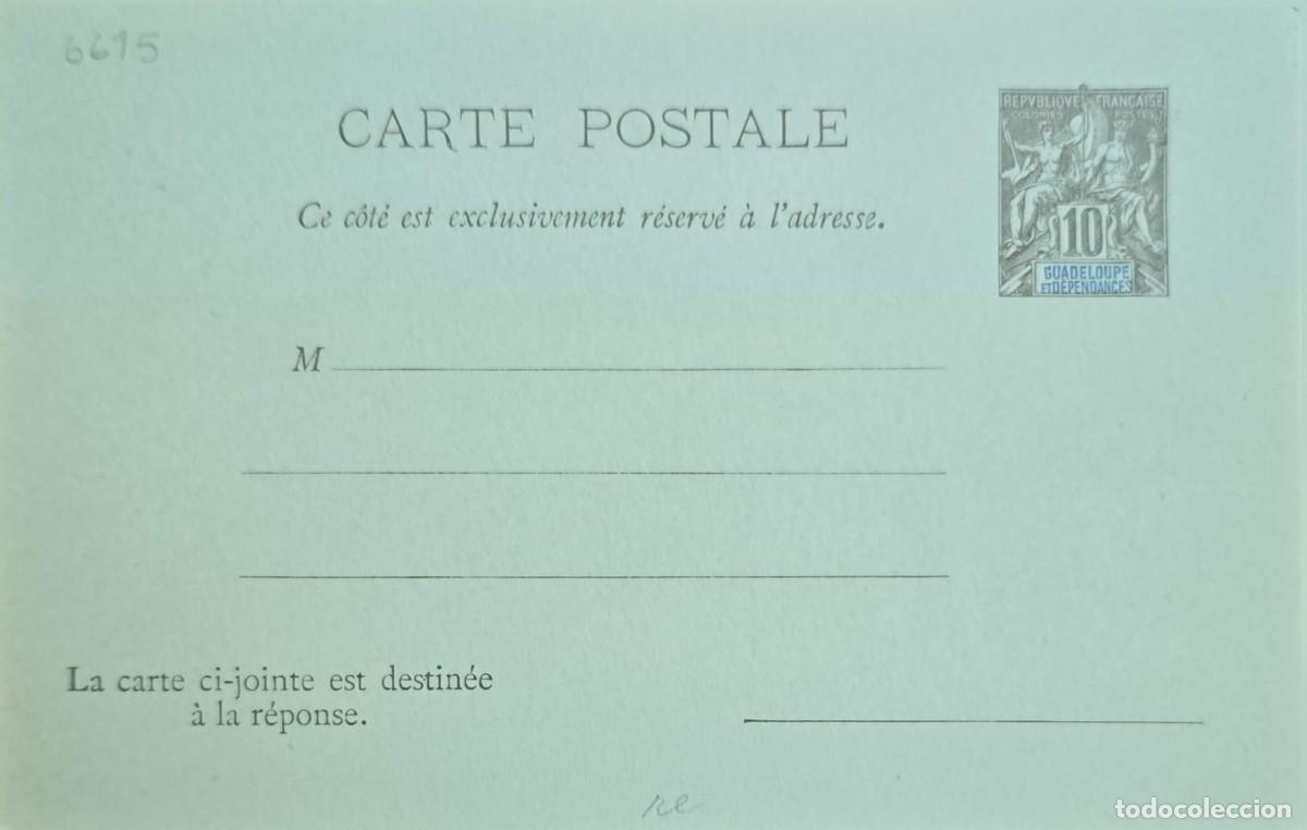 Sellos: MI) 1902, GUADELOUPE, POSTAL STATIONERY CARD, HEADING WITH EXPLANATORY TEXT (&rdquo;THIS SIDE IS RESERVED
