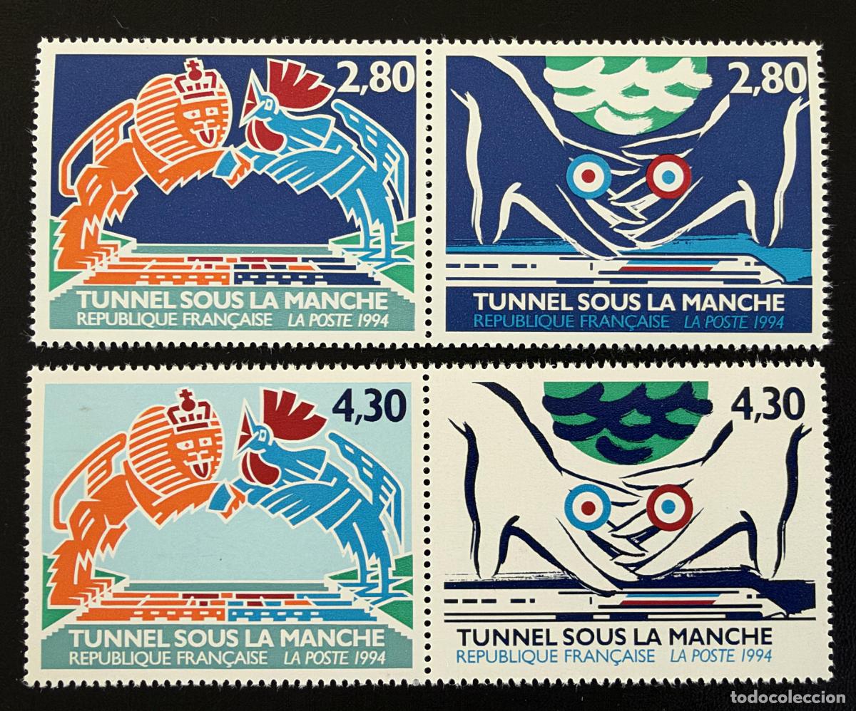 Sellos: Francia 1994 Mi. 3023-3026 emisi&oacute;n conjunta T&uacute;nel del Canal de la Mancha