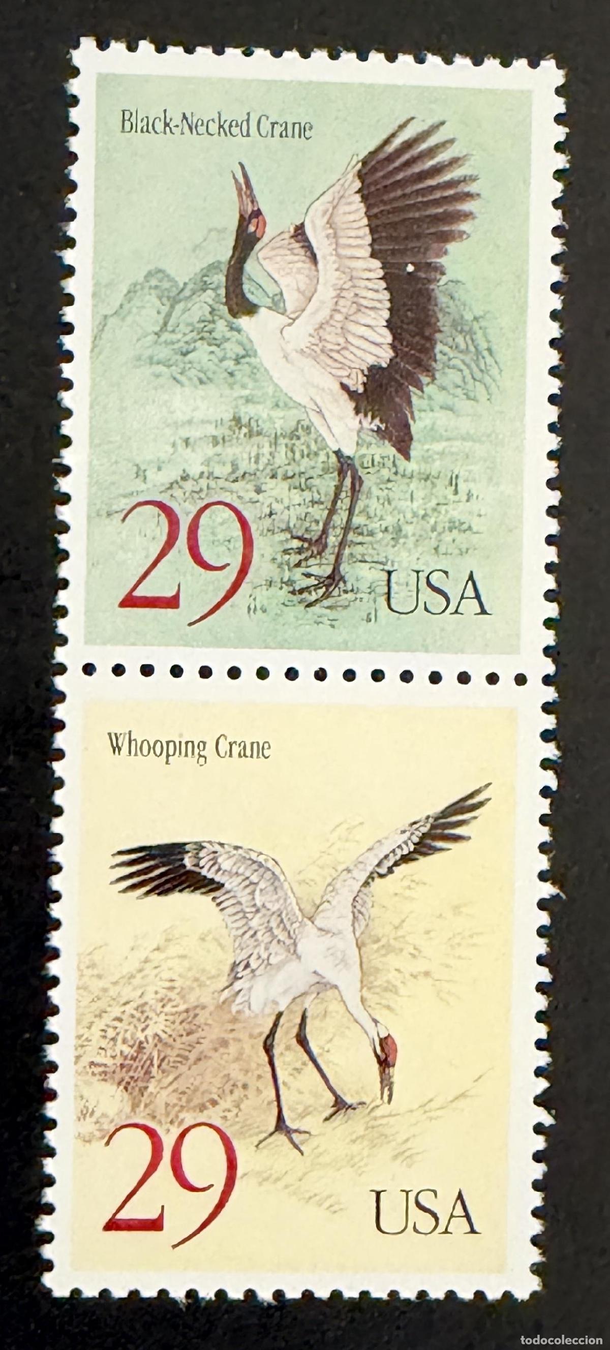 Sellos: EE.UU. 1994 Mi. 2504-2505 emisi&oacute;n conjunta grullas aves fauna