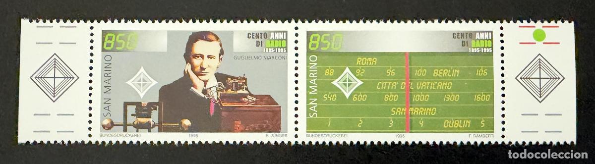 Sellos: San Marino 1995 Mi. 1615-1616 emisi&oacute;n conjunta Marconi centenario radio