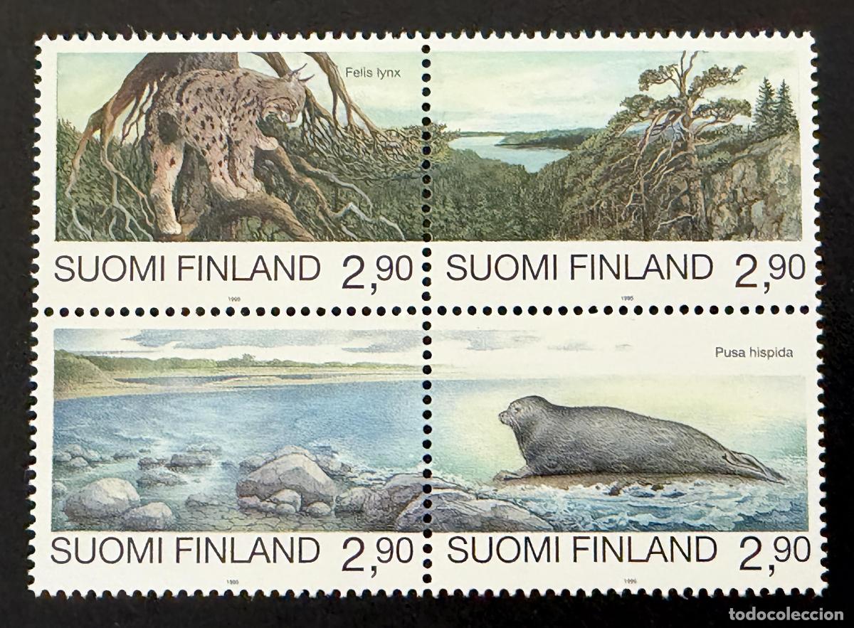 Sellos: Finlandia 1995 Mi. 1291-1294 emisi&oacute;n conjunta lince foca anillada