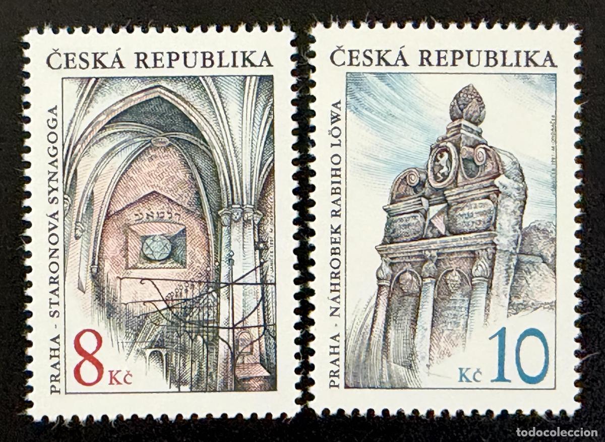 Sellos: Chequia 1997 Mi. 142-143 emisi&oacute;n conjunta Praga sinagoga Rabino L&ouml;w