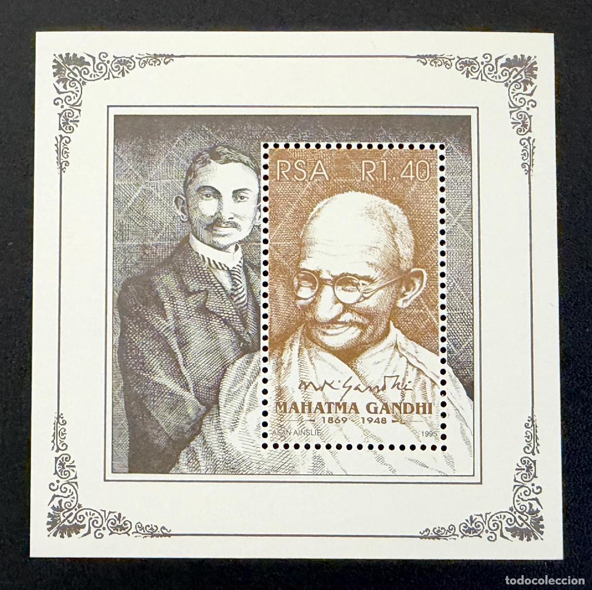 Timbres: Sud&aacute;frica 1995 Mi. Bl. 38 emisi&oacute;n conjunta Mahatma Gandhi bloque
