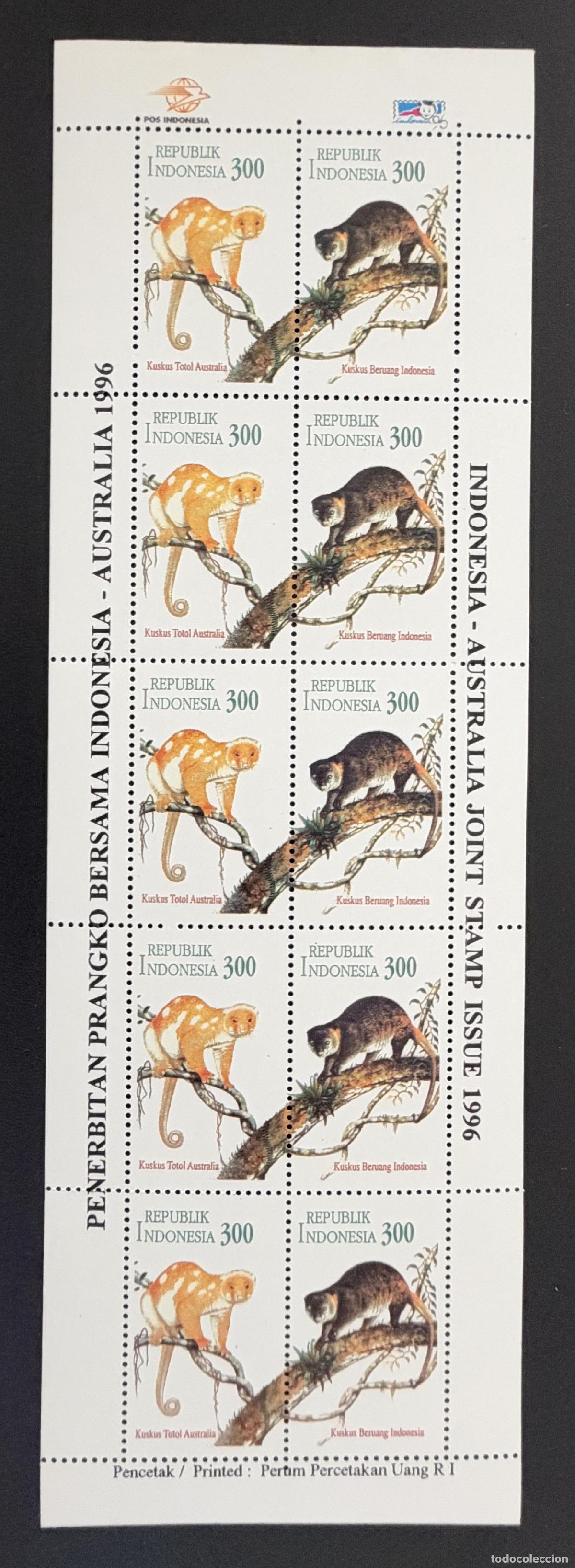 Sellos: Indonesia 1996 Mi. 1610-1611 HBl. emisi&oacute;n conjunta cuscus fauna